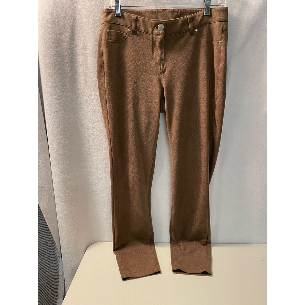 Artisan NY Womens Pants 4 Brown Spandex Faux suede Snake skin pattern super soft